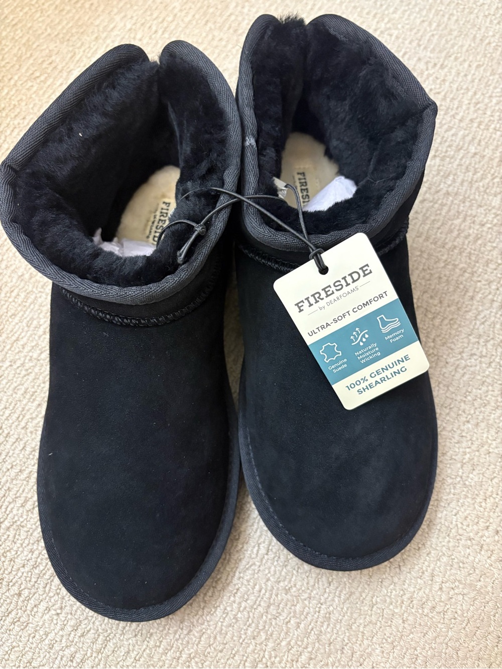 Dearforms Fireside Black Shearling-Lined Ankle Booties